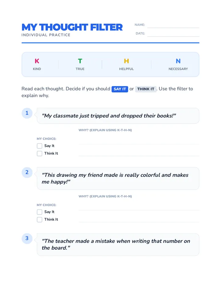 My Thought Filter Worksheet