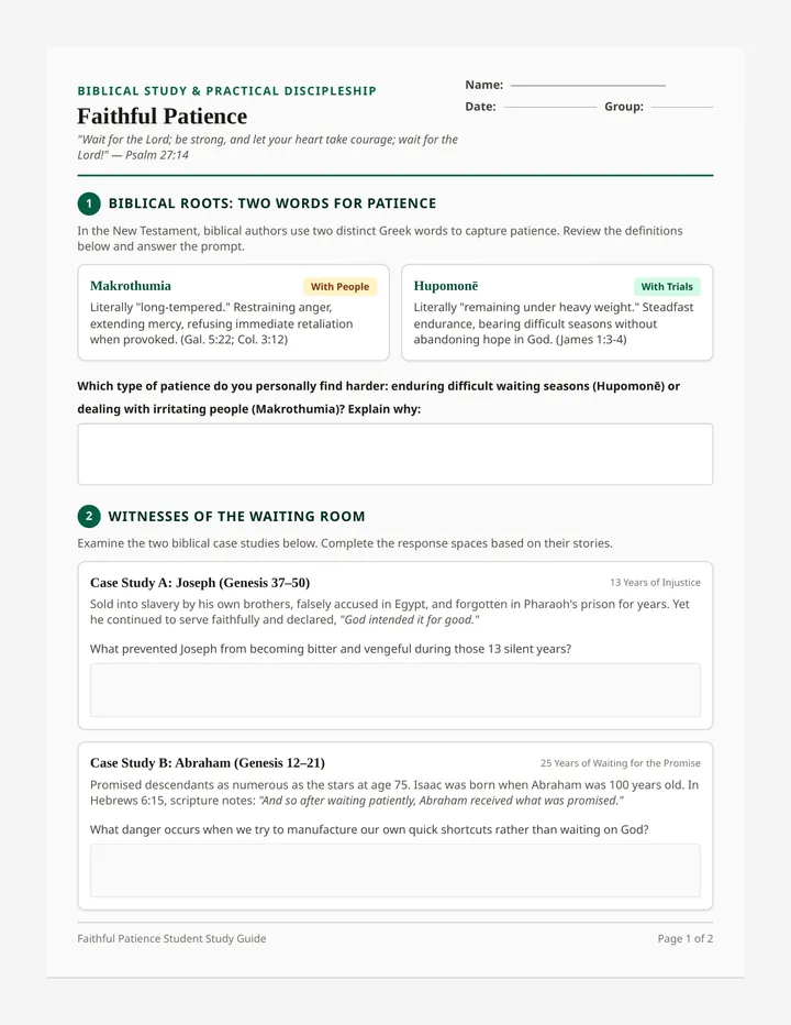 Faithful Patience Worksheet
