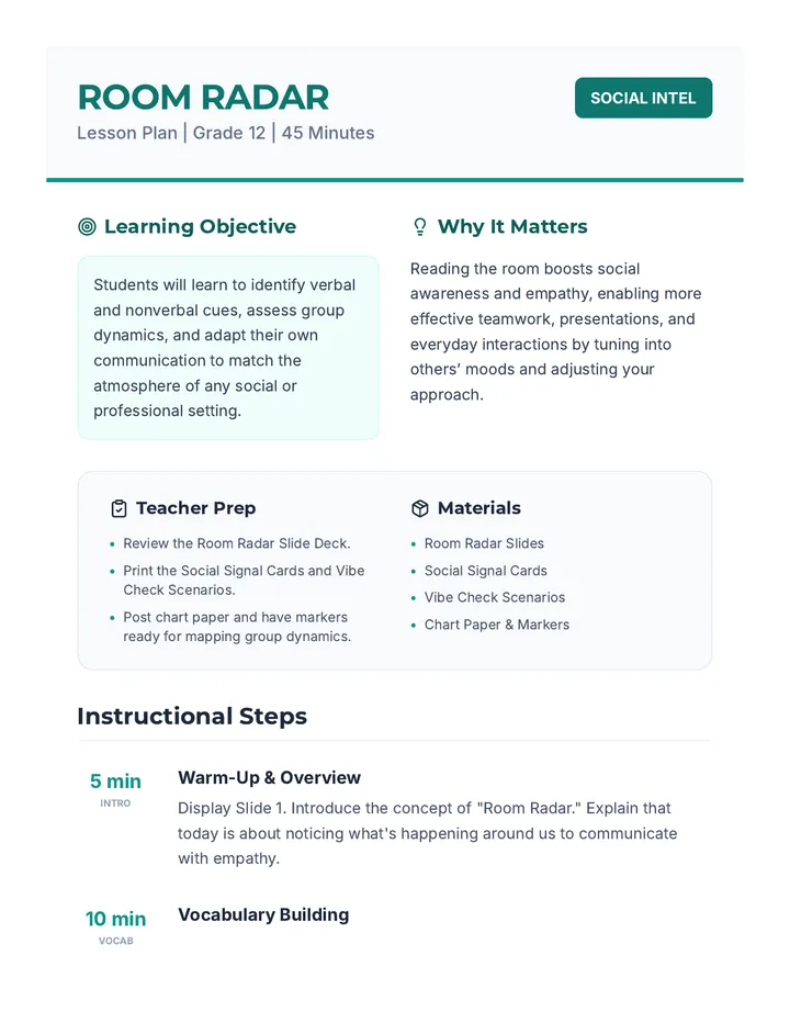 Room Radar Lesson Plan