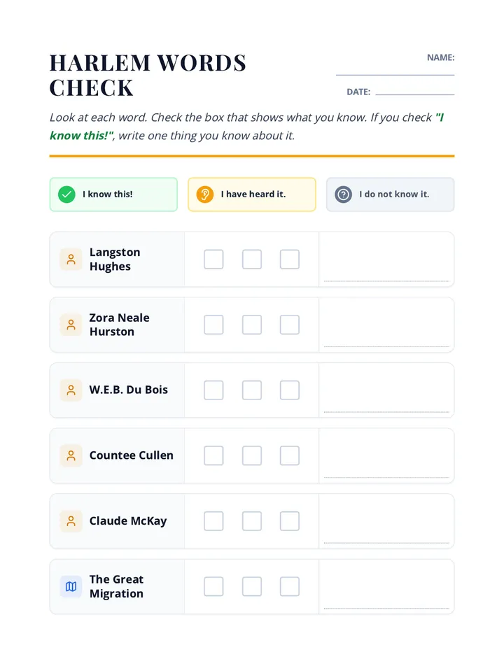 Harlem Words Pretest