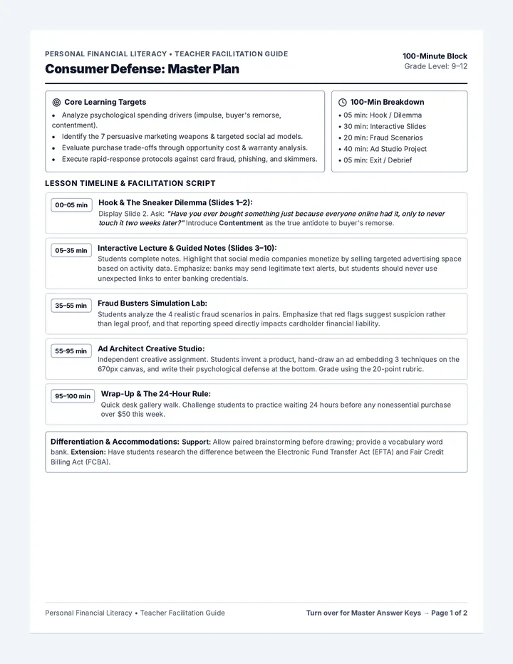 Consumer Defense Teacher Guide