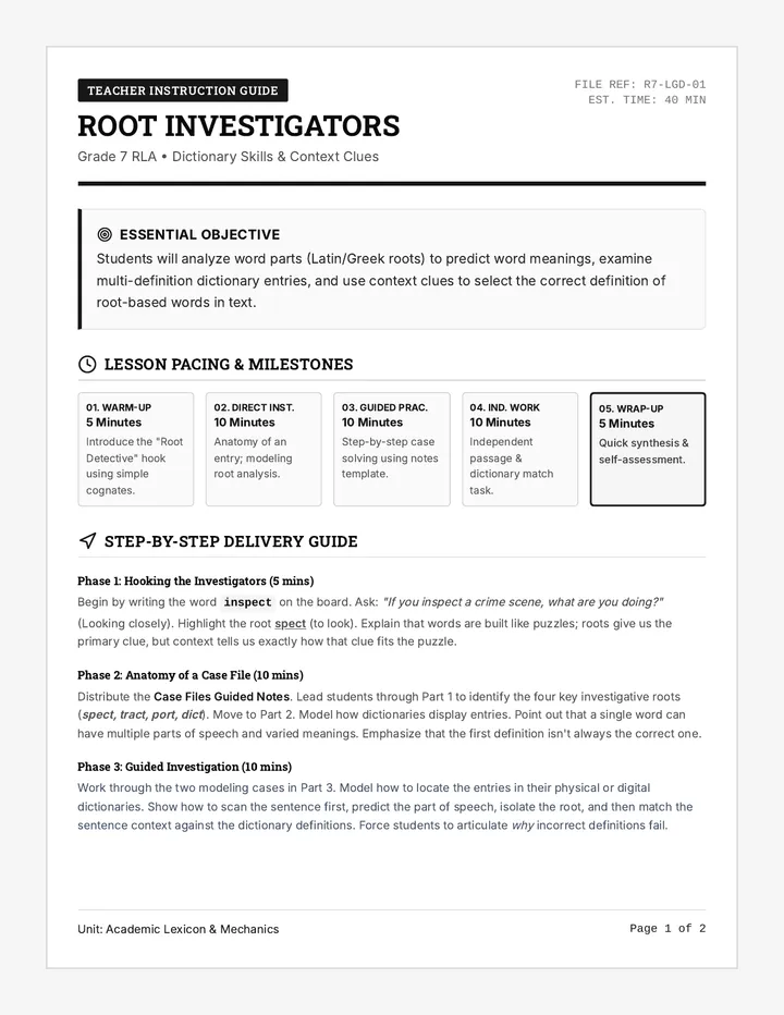 Root Investigators Teacher Guide