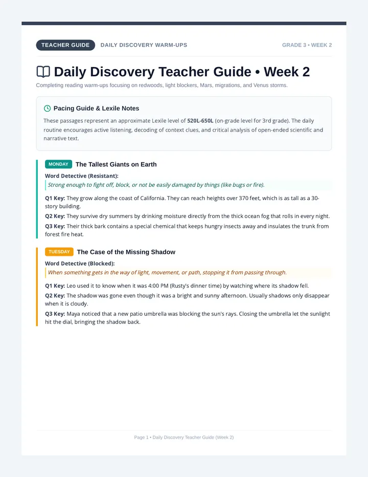 Daily Discovery Week 2 Teacher Guide