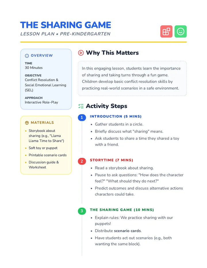 Sharing Game Lesson Plan