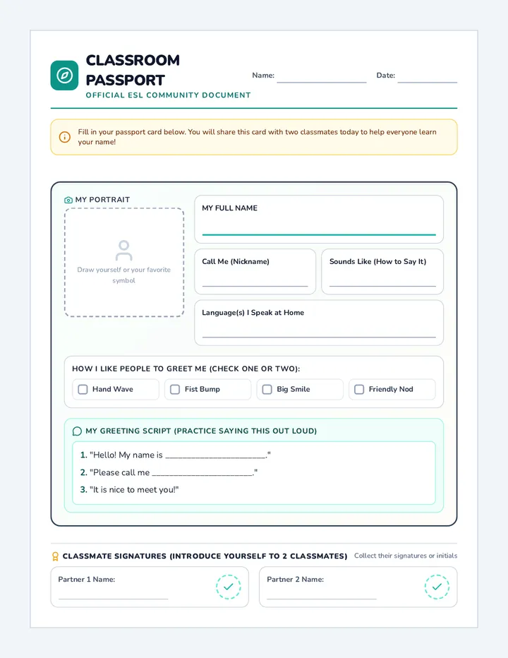 Name Passport Worksheet