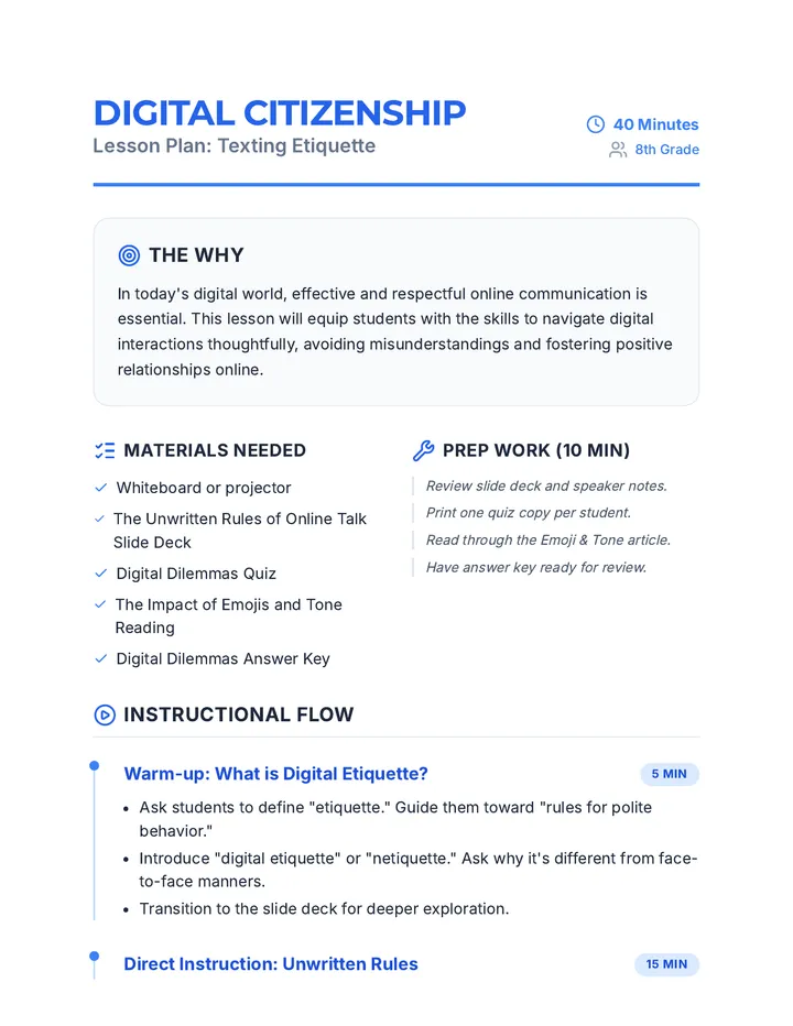 Digital Citizenship Lesson Plan