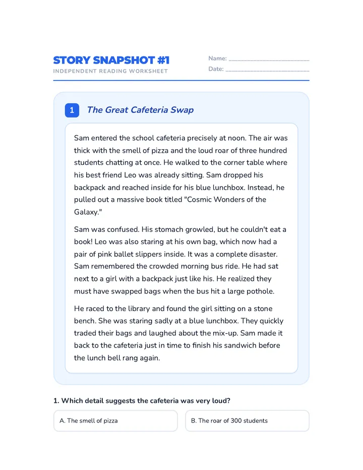 Story Snapshots Independent Worksheets Advanced Final