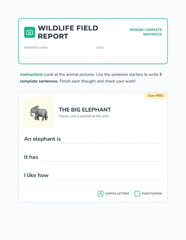 Wildlife Report Worksheet