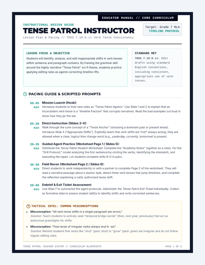 Tense Patrol Teacher Guide