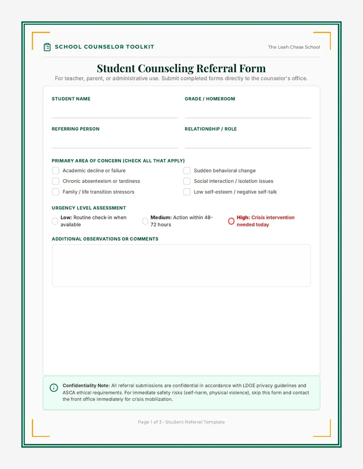 Counselor Toolkit Templates