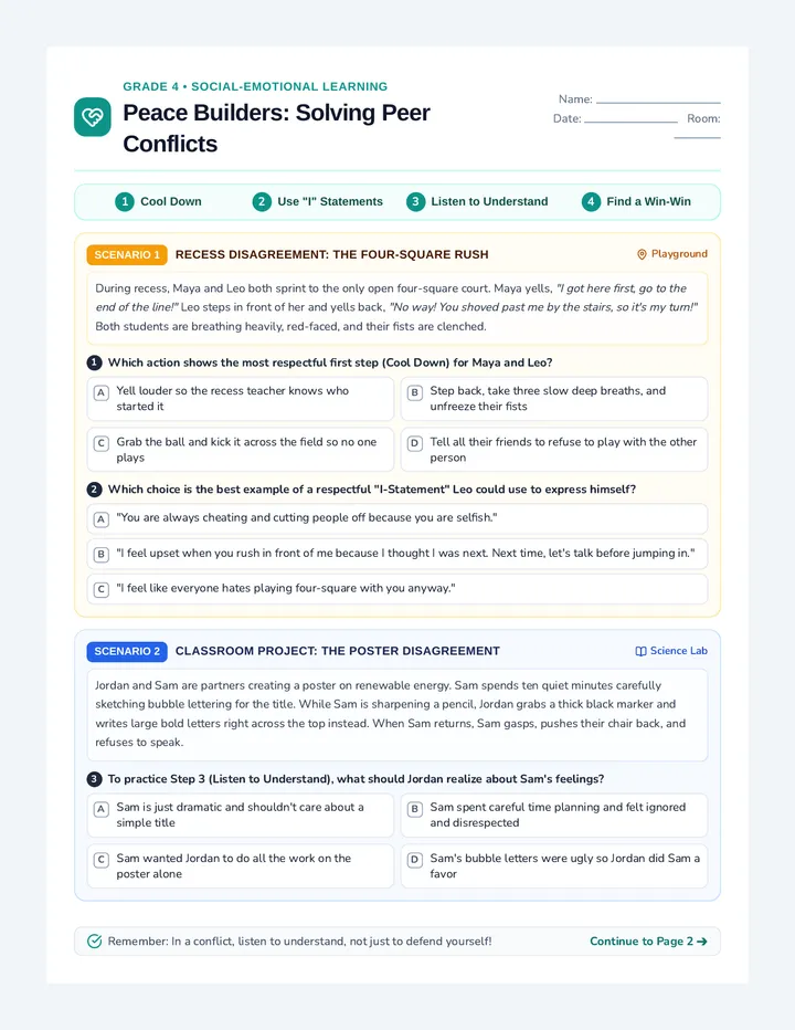 Peace Builders Worksheet