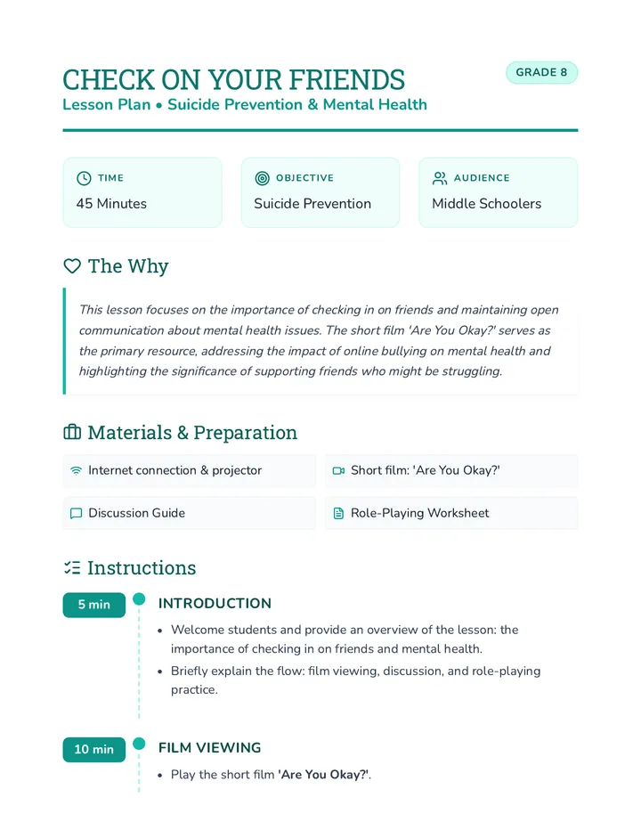 Friend Connection Lesson Plan