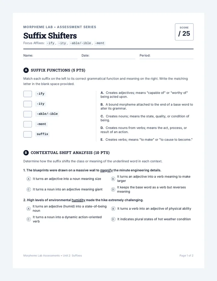 Suffix Shifters Quiz
