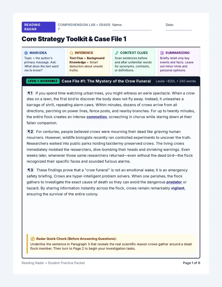Reading Radar Practice Packet