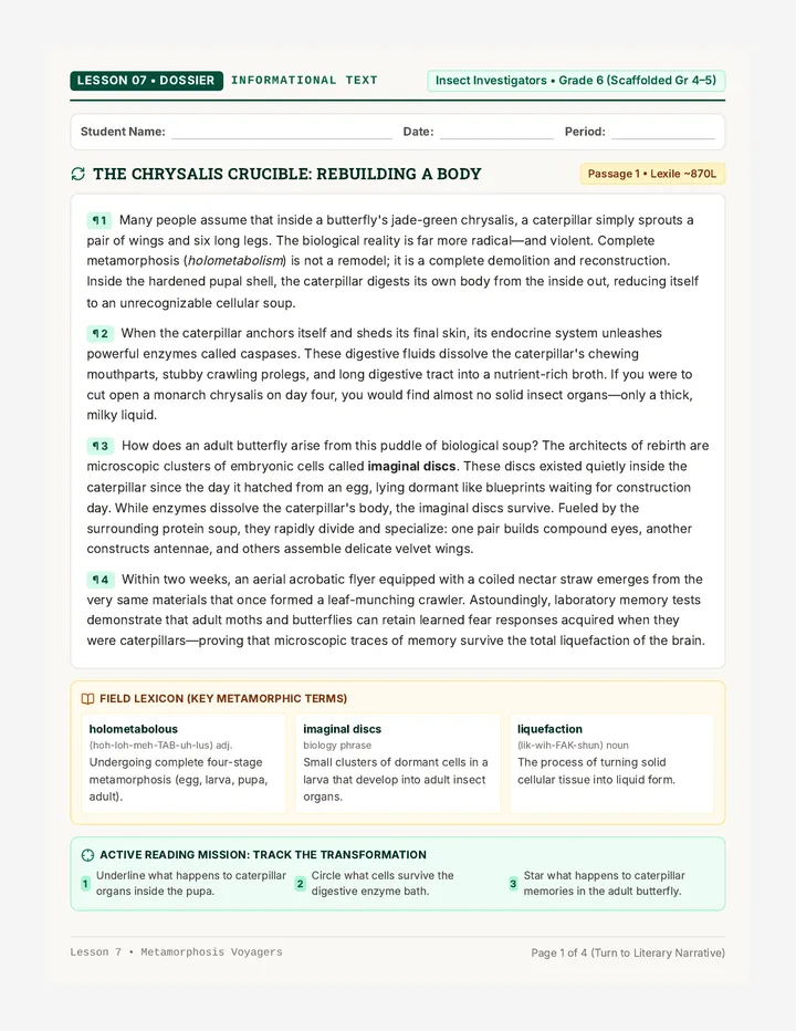 Metamorphosis Voyagers Reading Packet
