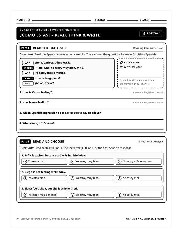 Feelings Advanced Challenge Worksheet