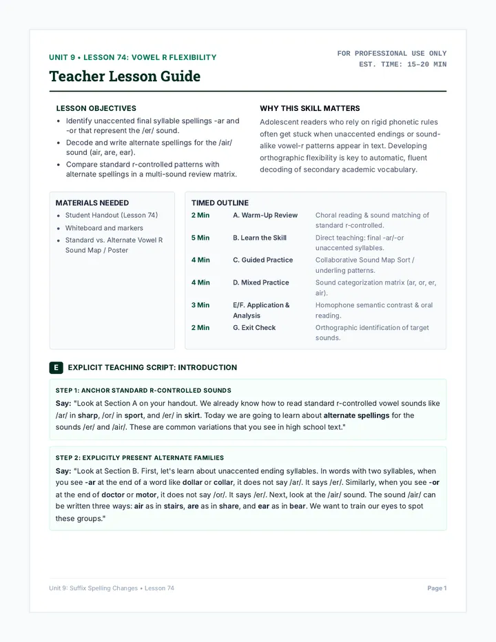 Vowel R Flexibility Teacher Guide
