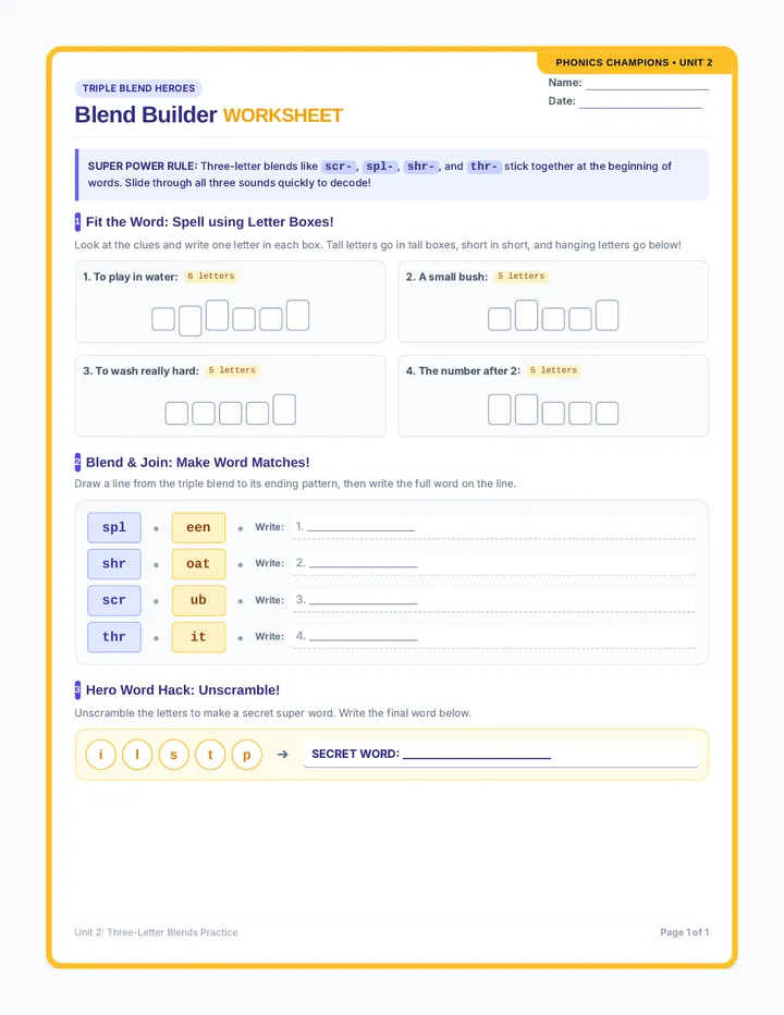 Blend Builder Worksheet