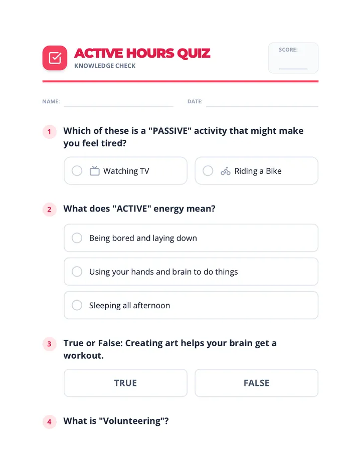 Active Hours Quiz Worksheet