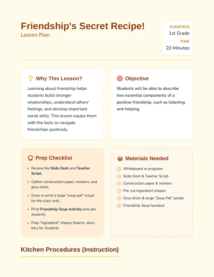 Friendship Recipe Lesson Plan