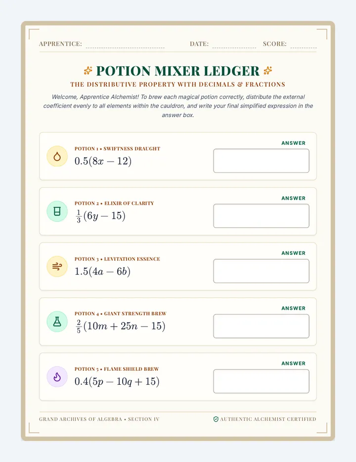 Potion Mixer Worksheet