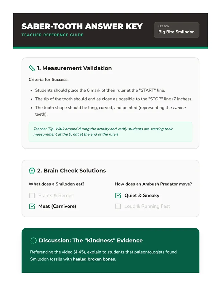 Saber-Tooth Answer Key