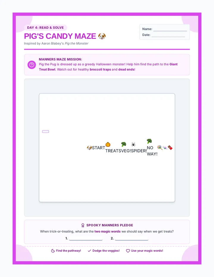 Pig Candy Maze Worksheet