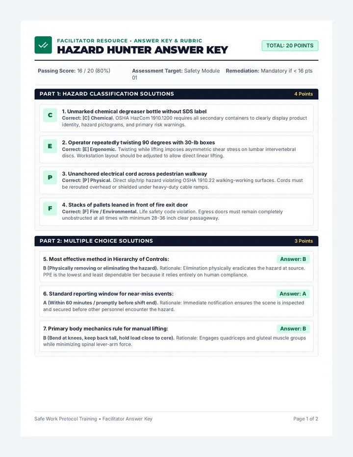 Hazard Hunter Answer Key