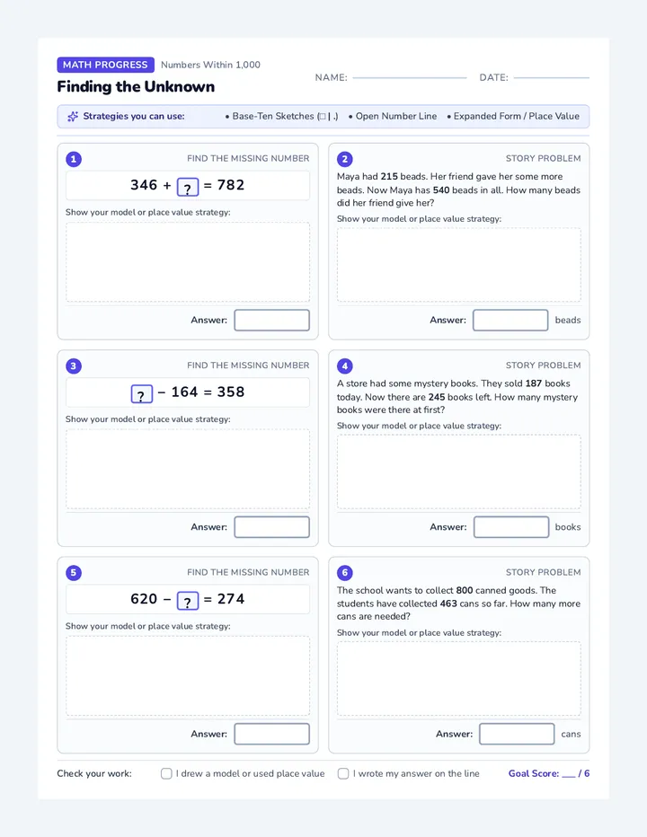 Unknown Numbers Assessment