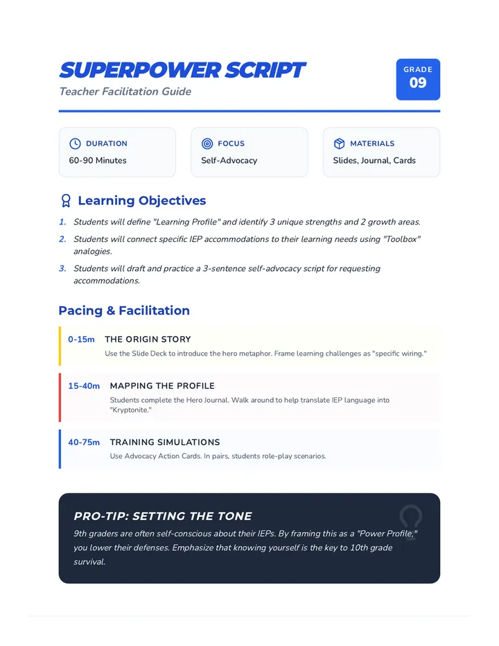 Superpower Script Lesson Plan