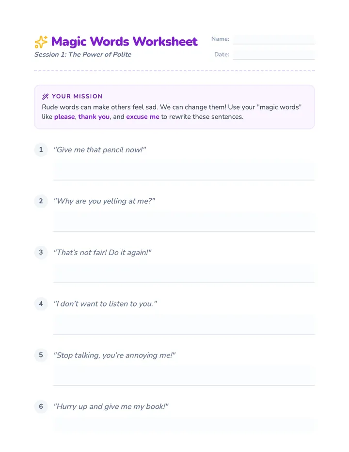 Respectful Words Worksheet