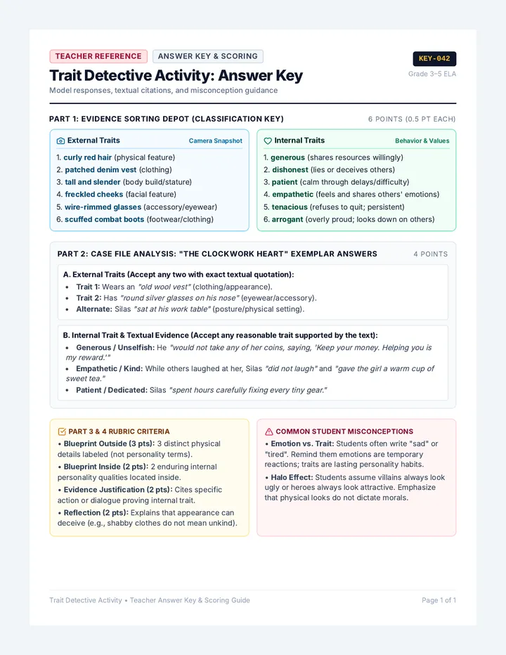 Trait Detective Answer Key