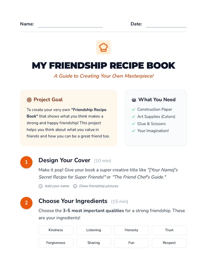 My Friendship Recipe Book Project Guide
