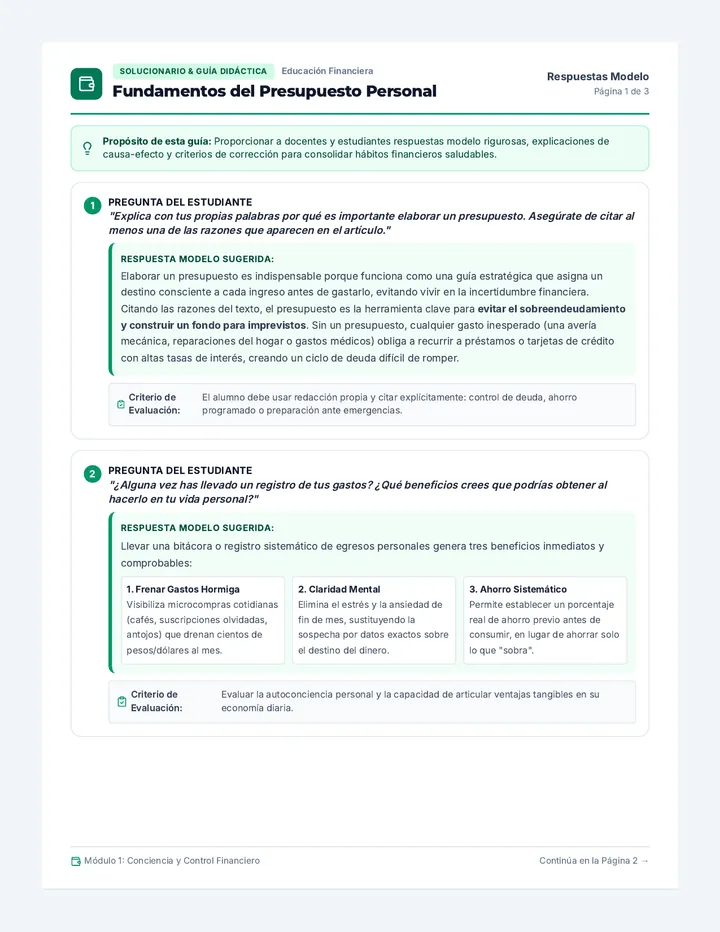 Presupuesto Claro Guía de Respuestas