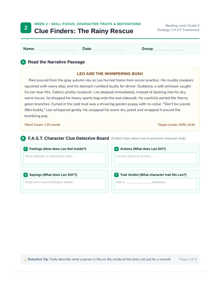 Character Clues Student Packet