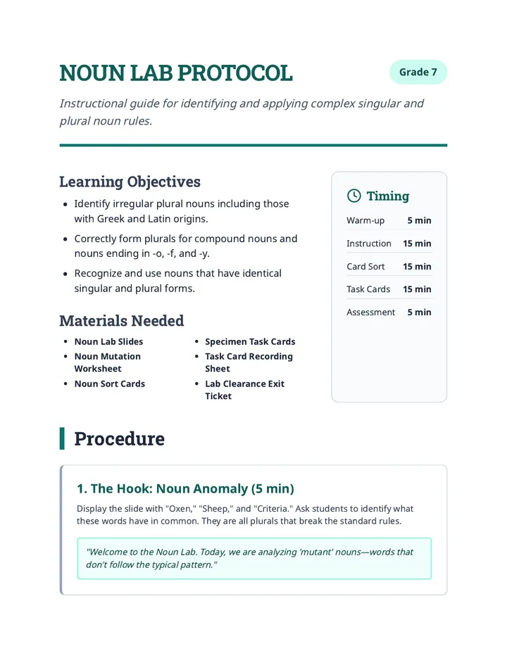 Noun Lab Protocol Teacher Guide