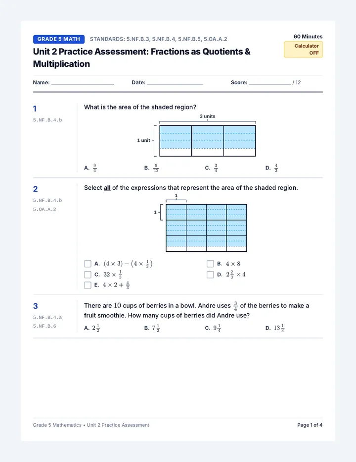 Fraction Multiplication Practice Test