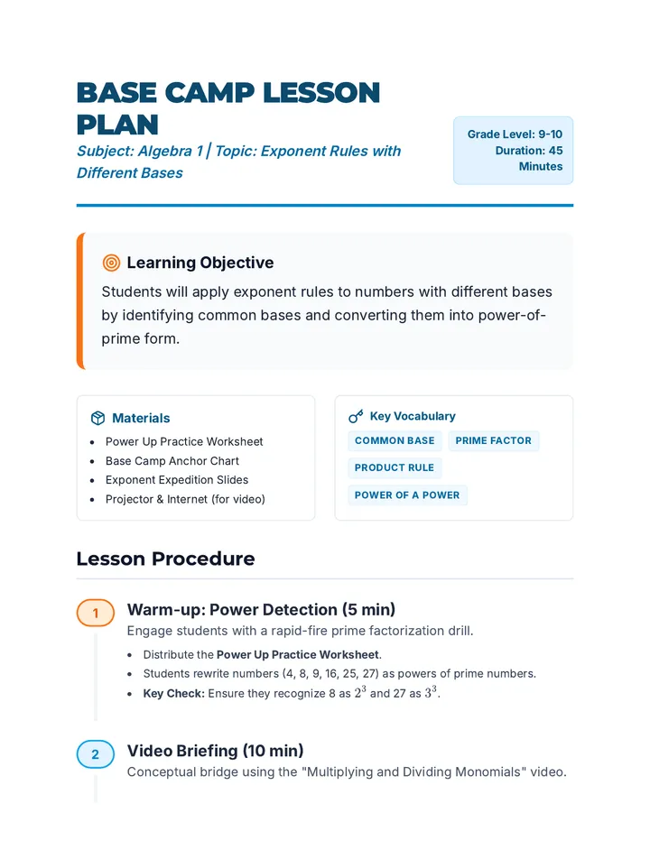 Base Camp Lesson Plan