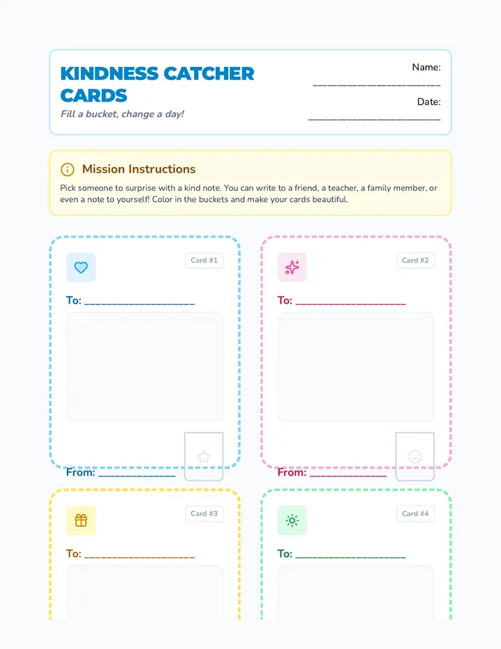 Kindness Catcher Cards Worksheet