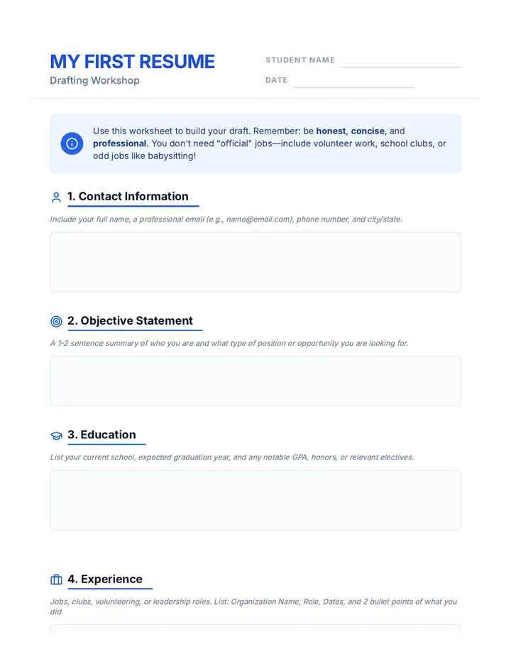 Resume Template Worksheet