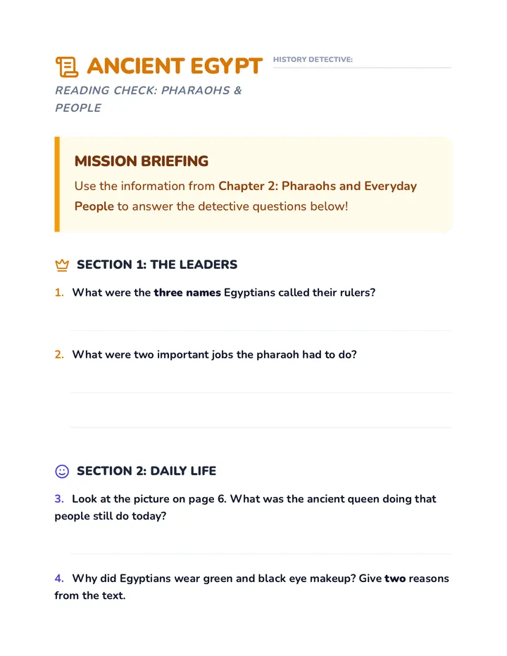 Pharaohs Everyday Life Worksheet