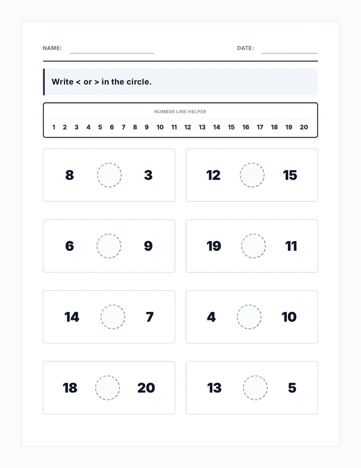 Number Compare Worksheet