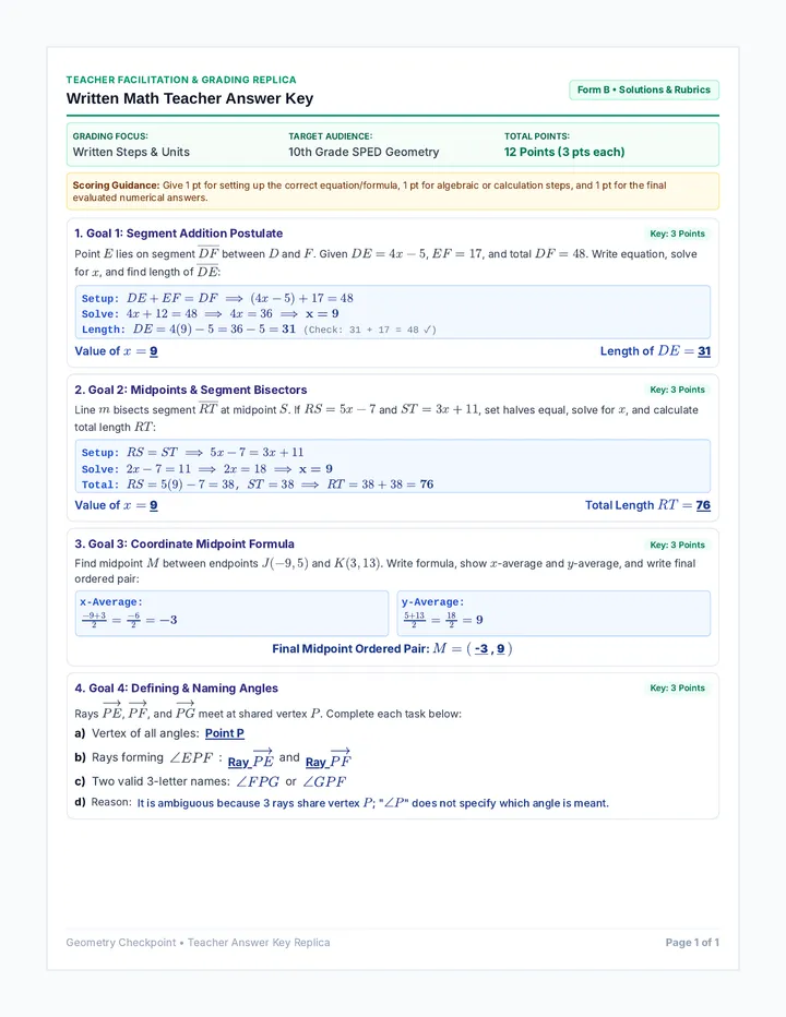 Written Math Teacher Key