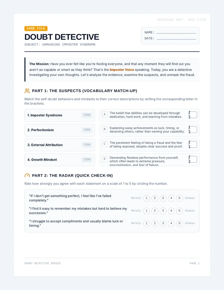 Doubt Detective Worksheets