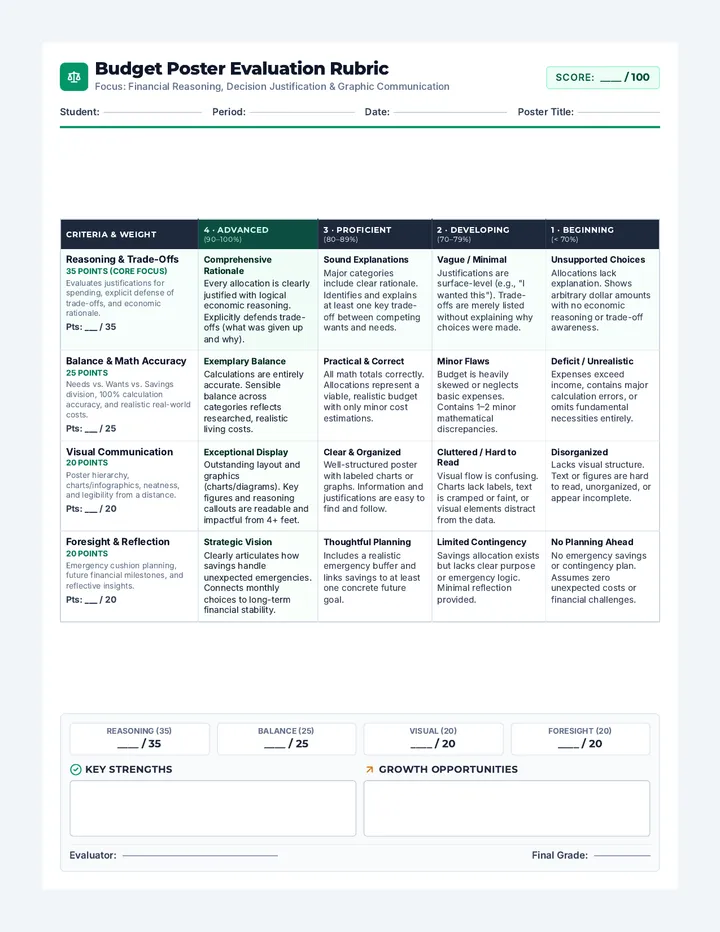 Budget Choices Poster Rubric