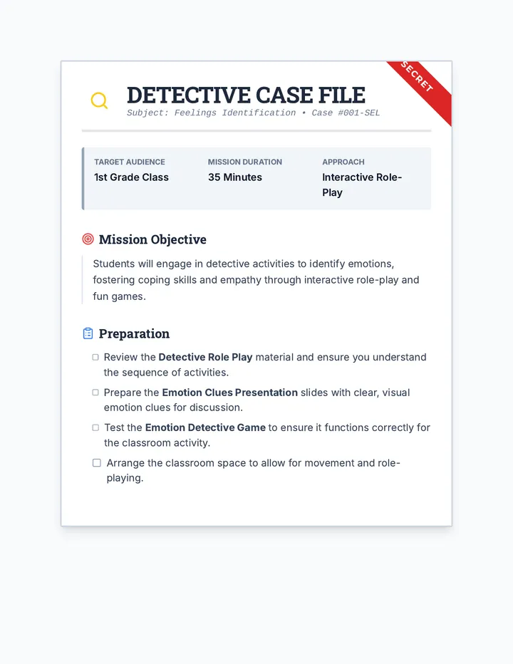 Detective Role Play Teacher Guide