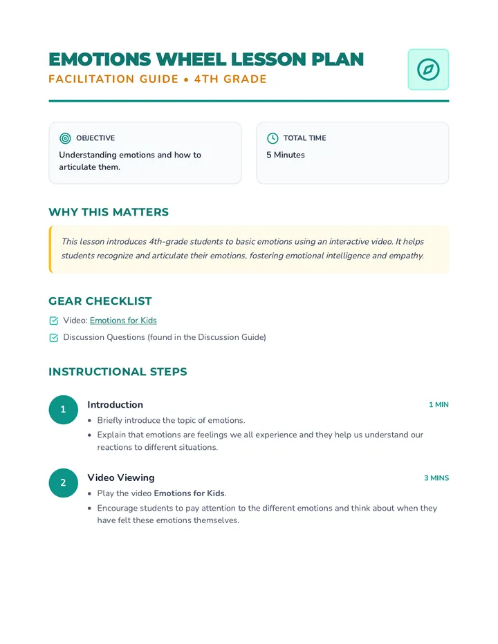 Emotions Wheel Lesson Plan
