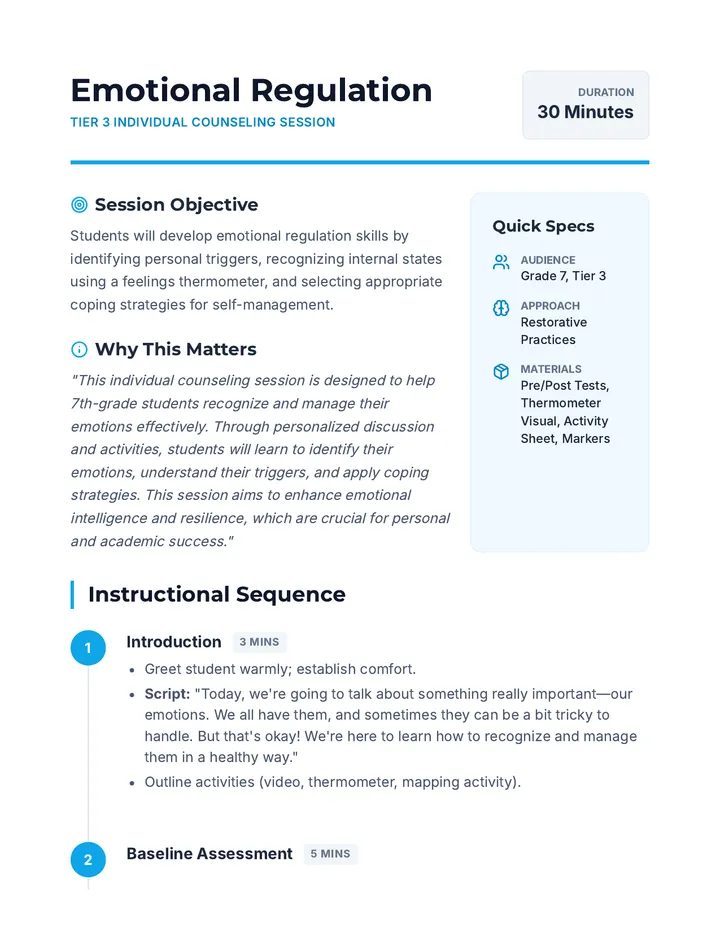 Regulation Session Lesson Plan