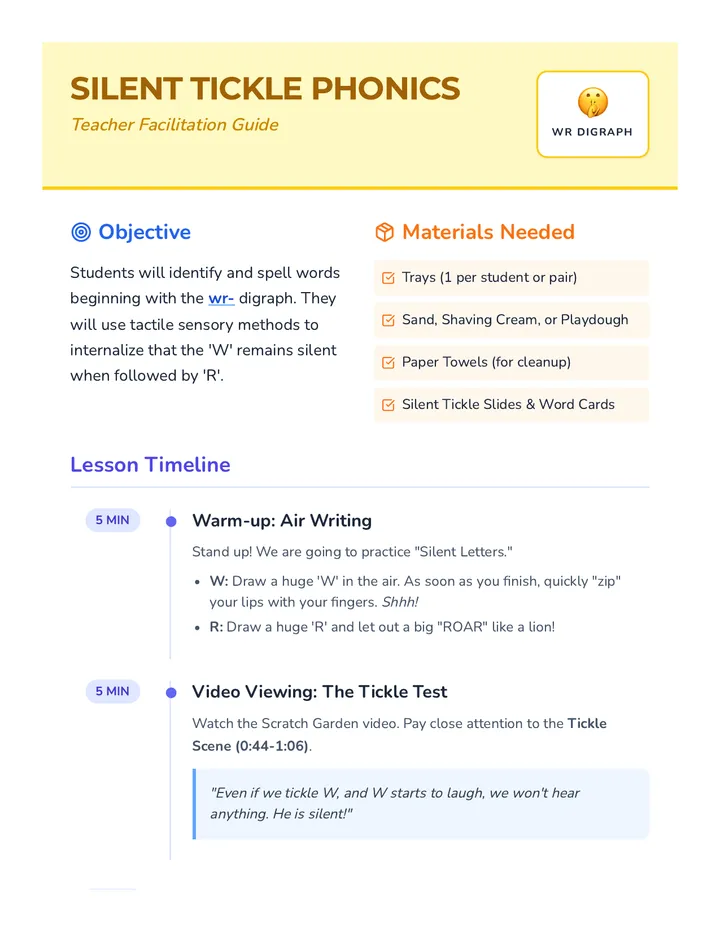Silent Tickle Teacher Guide