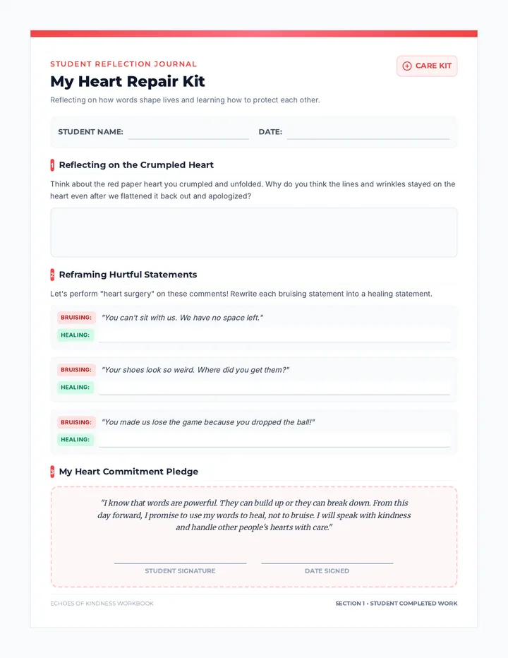 Heart Repair Worksheet page 1